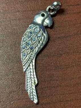 Silver Parrot Pendant Charm with Blue Accent Stones